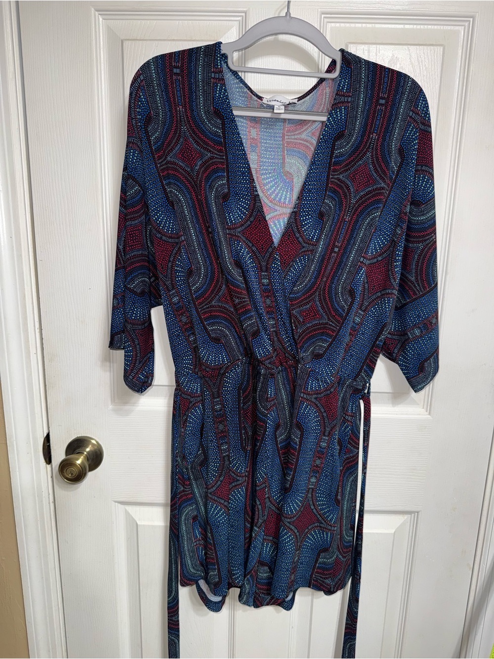 Veronica M Blue and Burgundy Printed Wrap Romper